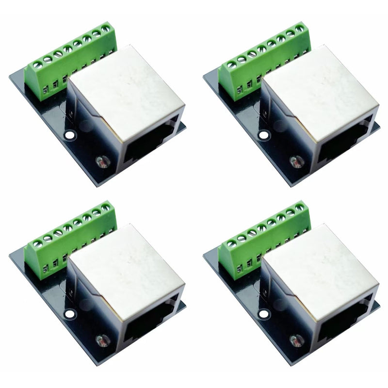 4PCS RJ45 Ethernet Single Female Terminal Connector Breakout Board, 2.54mm Pitch 8Pin RJ45 Screw Connector Board Shielded Network Adapter Terminal with PCB Board Single RJ45 interface