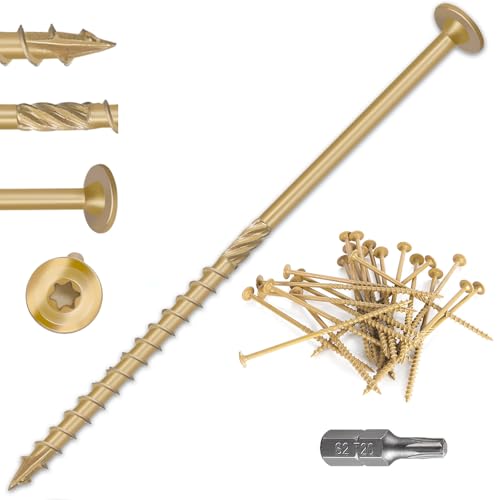 Lag Screws 6 Inch, Structural Wood Screw #14x 6, 50-PCS Heavy Duty Construction Screw, Rust Resistant, Washer Head, Black Coated Exterior Wood (50, Bronze, #14 x 6) #14 x 6"