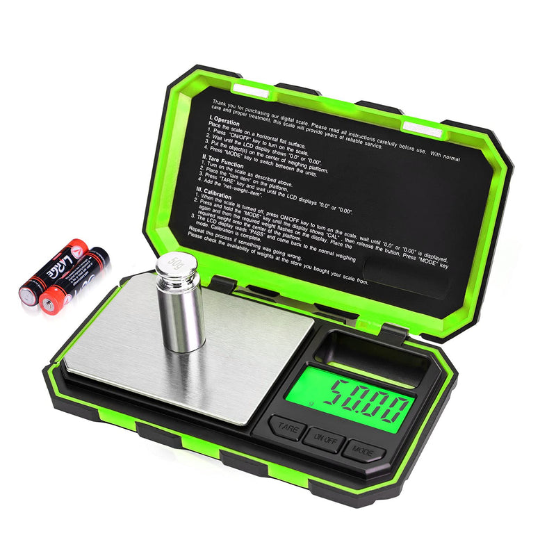 Fuzion Pocket Gram Scale, 500g x 0.01g Digital Jewelry Scale, 6 Modes Conversion Mini Scale with LCD Display, Tare for Herb, Food, Jewelry, Medicine 500/0.01g Green