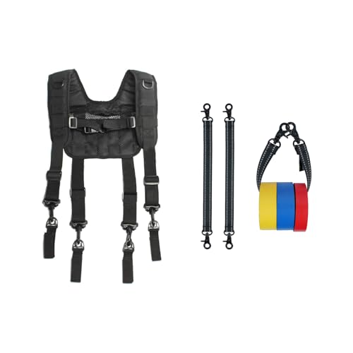 MELOTOUGH Tactical Outdoor H-Harness Duty Belt Suspenders Black,Electrical Tape Holder Tape Thong with Trigger Snap Hook Electrical Tape Strap for Tool Bag, Tool Backpack, Tool Belt