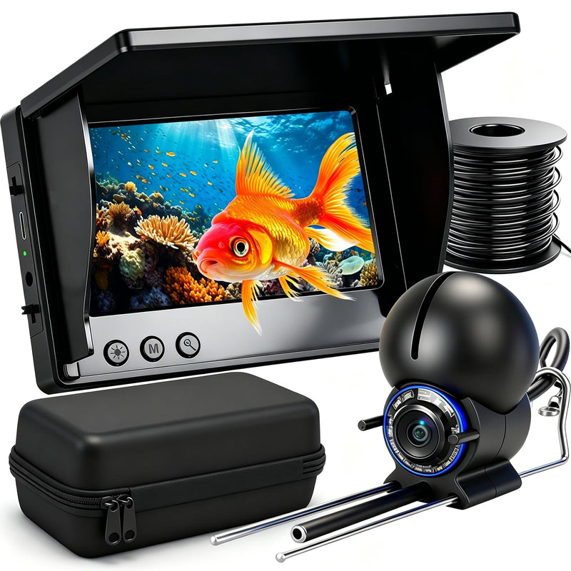 Fishing Camera, 220° Ultra-Wide 1080P HD Underwater Fishing Camera with 4.3" LCD & IR Night Vision, 50ft Cable for Ice Lake Boat Kayak Fishing Black