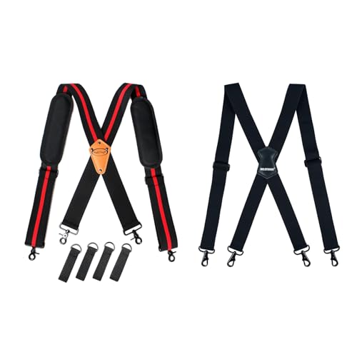 MELOTOUGH Tool Belt Suspenders Tool Harness for Heavy Duty Work Movable shoulder Pads,Mens Suspender 1.5 Inch Wide X Back Suspenders Black Adjustable Elastic Suspenders Braces