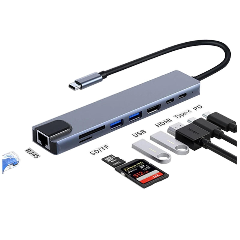 USB C Laptop Docking Station 8 in 1 USB C Hub Adapter with 4K HDMI,Ethernet,2 USB,Type-C,SD TF Card Reader,PD 100W Compatible with iPhone16/MacBook/Dell and Other Type C Laptops Device