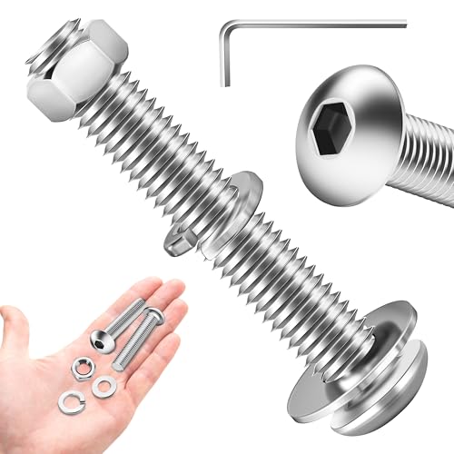 (20 Sets) 3/8-16 Bolt, 3/8 x 2-1/2" Button Head Socket Cap Bolts Screws, 3/8 Bolts and Nuts Set, 304 Stainless Steel 18-8, Fully Threaded, Assorted Bolts Nuts and Washers Kit by Marysino 2-1/2" (Silver) 3/8"-16