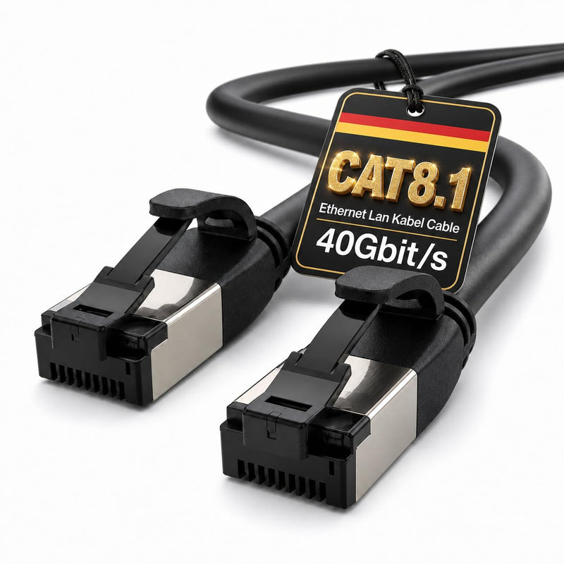 1aTTack.de 5 m Cat 8.1 LAN Cable Network Cable (Pack of 1) Cat 8 Ethernet Cable with RJ45 Connector Slim and Thin with 40 Gbps Transfer Rate Black 5.0 m 1 piece black 1