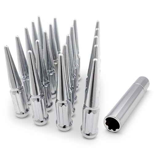24 Pc Solid Spline Spike Lug Nuts Kit 7/16" Chrome for Chevy 6 Lug 1/2 T Truck Blazer Jimmy (71-91)