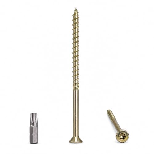 (Pack of 60) Universal Yellow Galvanised Steel 1/4" x 5-1/2" (6.0 x 140mm) Wood Screws Torx Head Countersunk Chipboard Screws 1/4" x 5-1/2" (6.0 x 140mm)