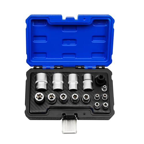 15pc External Torx Plus Socket Set Compatible with Tesla, 6 Point EP Sockets EP4, EP5, EP6, EP7, EP8, EP10, EP11, EP12, EP14, EP16, EP18, EP20, EP22, EP24 with 1/2'' 3/8'' 1/4'', Silver