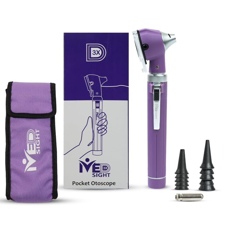 Otoscope with Light, Fibre Optic Ear Scope for Kids & Adults, 3X Zoom Magnifying Glass, LED Ear Infection Checker with 10 Disposable Specula, Nylon Case, 6 Colors Medical Grade(Purple Color) Purple