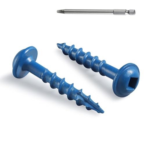 Pocket Hole Screws 1 Inch, 600Pcs, Anti-Rust Blue Coated Pocket Screws #8 x 1, Exterior Wood Screws, Coarse Thread, Washer Head Square Drive, Self-Tapping Tip, with Drive Bit #8 x 1" 600
