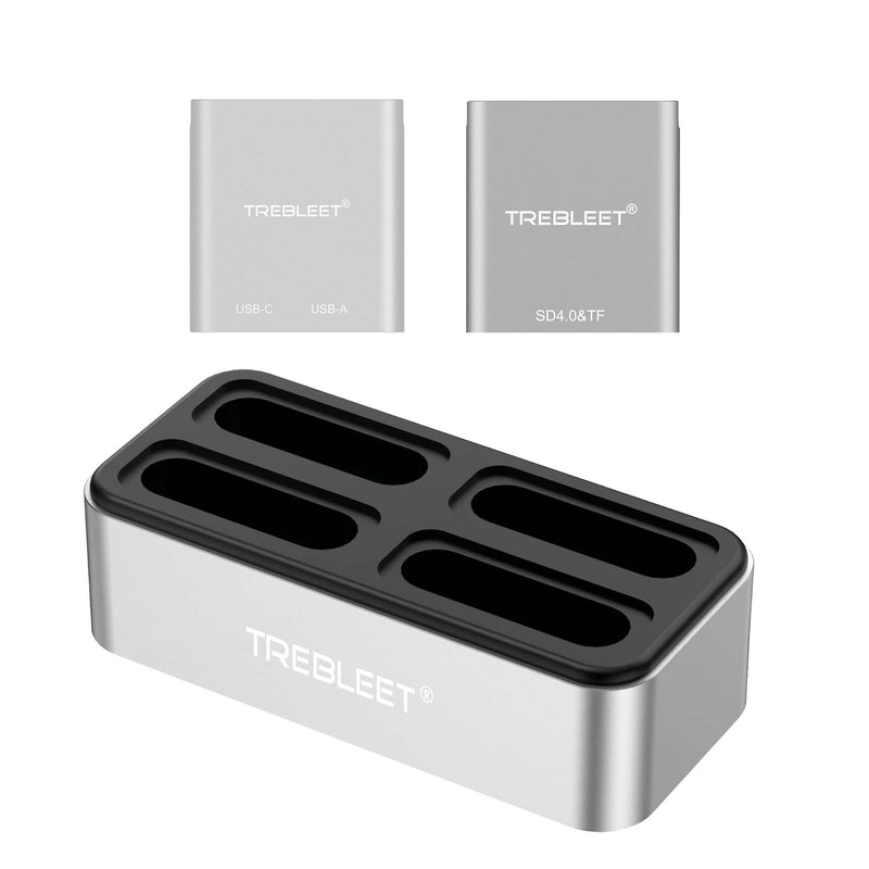 TREBLEET Workflow Station with USB-C SD 4.0 Card Reader and C to A & C Hub, Professional Card Reader HUB DIY Edition, Modular 4-Bay Docking Station, USB3.2 Gen1 10Gbps