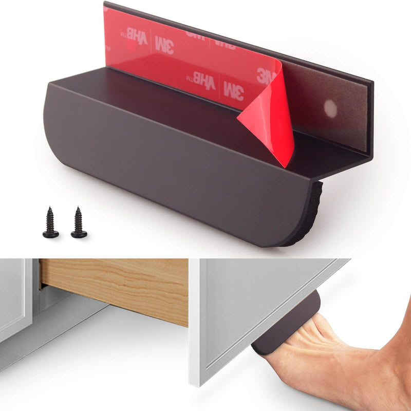 RVPEKUPE 4-Pack Under Cabinet Foot Pull with Adhesive and Screws, Hands Free Toe Foot Pull Opener for Kitchen Trash Cabinet Drawer, 4 Inch (Matte Black) Matte Black