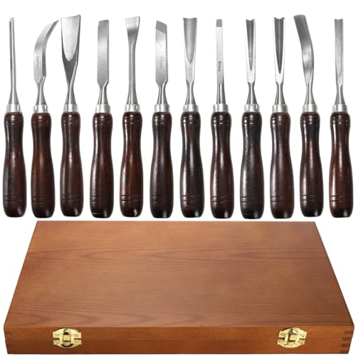 Covzoe 12 Pieces Wood Chisel Set, Woodworking Carving Tools with Wooden Box