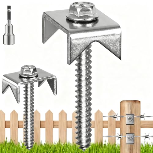 Fence Staples Fence Screws 304 Stainless Steel Fence Nails, HAGWARE Reusable Fence Nails for Wire Fence, Fencing Staples for Mesh and Woven Fencing Fence Staples 105Pcs 1.8" Screw x 105Pcs