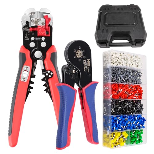 HKS Ferrule Crimping Tool Kit - Hexagonal Ferrule Crimper Plier (AWG 23-7) with Muti-use Wire Stripper & 1900Pcs Wire End-Sleeves Terminals Kit in Box Crimper 10-6+1900PCS+Stripper&Toolbox