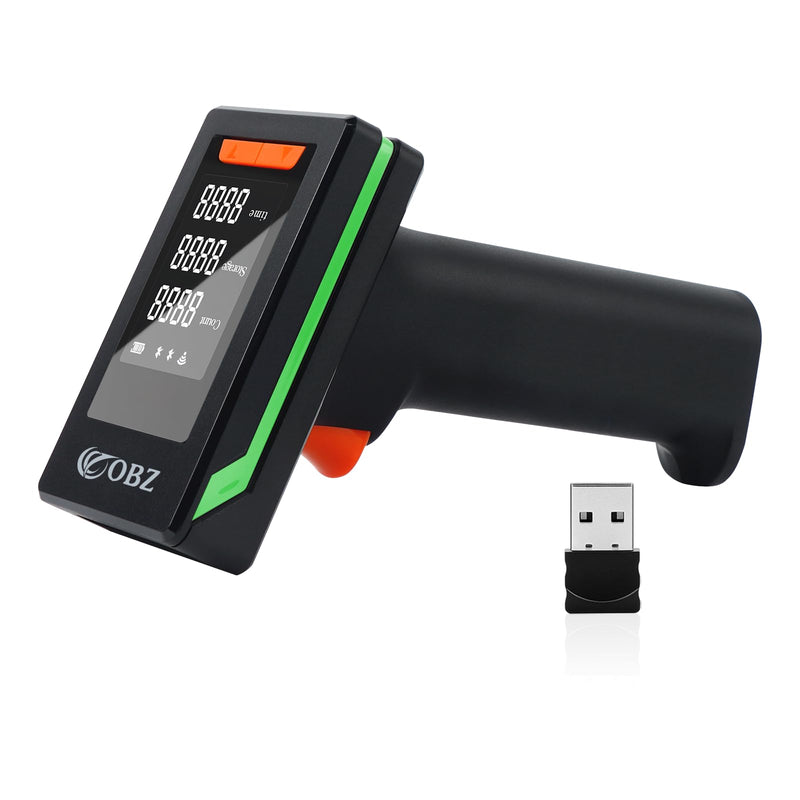 OBZ 2D Bluetooth Barcode Scanner with Large Screen, Compatible with 2.4G Wireless & Bluetooth & USB Wired, Connect Smart Phone, Tablet, PC, Wireless QR Code Scanner Work with Windows Mac iOS Android