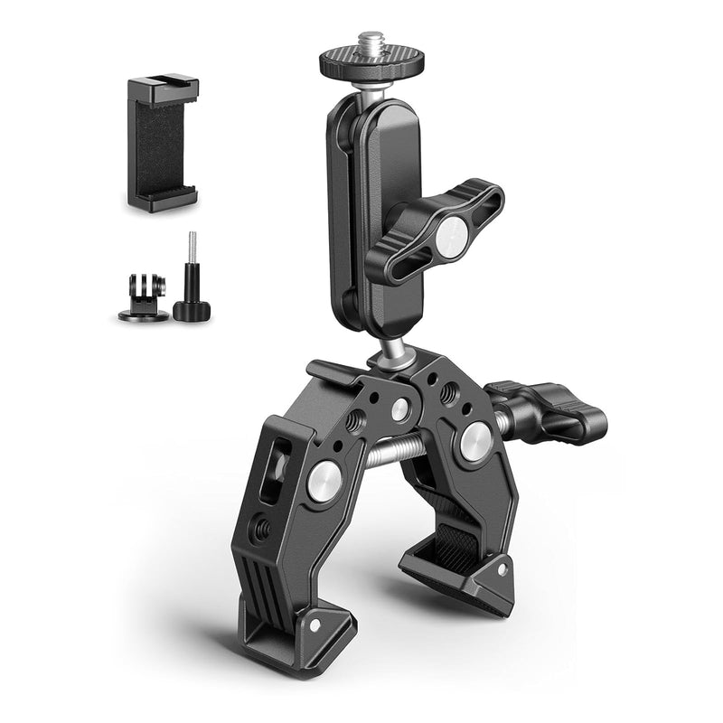 Super Clamp Camera Clamp Mount Monitor 360° Ballhead Magic Arm Double Ball Head Adapter with 1/4"-20 & 3/8"-16 Thread for Canon Nikon DSLR Camera