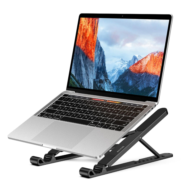 BESIGN LS01 Pro Ergonomic Laptop Stand, Plastic Laptop Riser, Portable and Adjustable Notebook Computer Holder Compatible with 10-14" Laptops (Black) Black