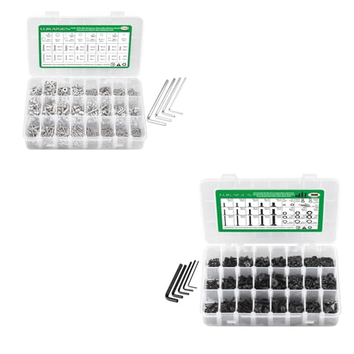1440PCS Screws Bolts and Nuts Assortment Kit M2 M3 M4 M5 Hex Button Head Hex Bolts and Nuts Sets, 304 Stainless Steel and 1500PCS M2 M3 M4 M5 M6 Screw and Nut Assortment Hex Socket Flat Head Cap 10.9