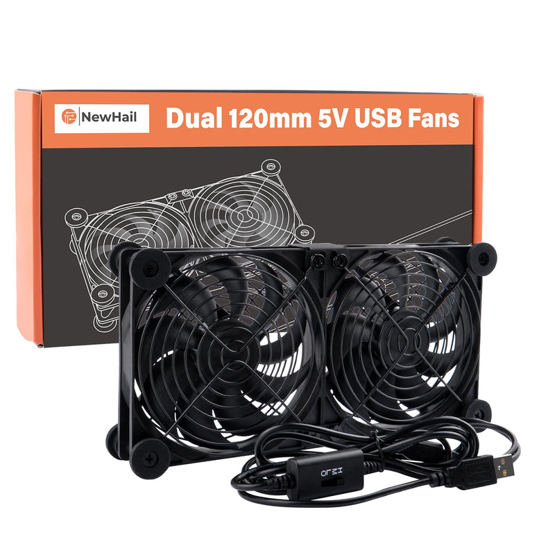2 in 1 Quiet Dual Router Fan Cooler 120 mm with 3 Degree Speed Control (L/M/H), DC 5 V, USB Powered Cooling Case Fan for Router, Modem, Receiver, DVR, PlayStation, TV Box Dual 120mm