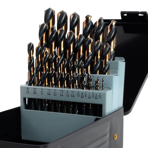 29Pcs Cobalt Drill Bit Set 1/16"-1/2", 135 Degree Tip HSS with Black and Gold Finish with Storage Case, Twist Jobber Drill Bit Kit for Cast Iron, Hard Metal, Stainless Steel, Plastic and Wood 29pcs Black Gold Drill