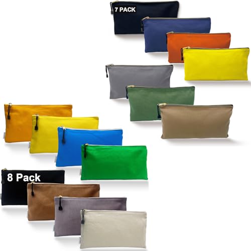15 Pack Canvas Tool Bag Zipper Pouch - Heavy Duty Tools Utility Pouches, Multipurpose Storage Organizer Tote Bags with Dependable Metal Zippers, 12.5 x 7-Inch