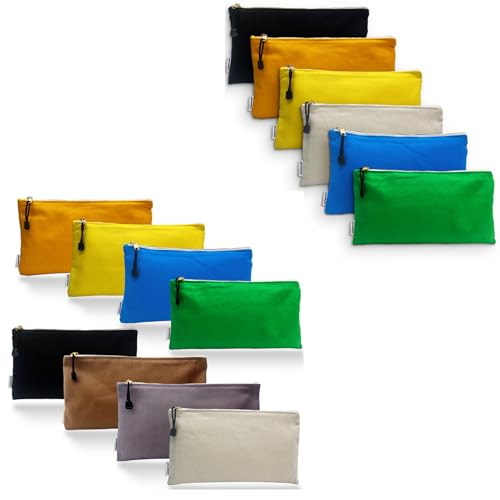 FunOwlet 14 Pack Canvas Tool Bag Zipper Pouch - Heavy Duty Tools Utility Pouches, Multipurpose Storage Organizer Tote Bags with Dependable Metal Zippers, 12.5 x 7-Inch