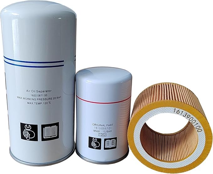 Filter Kit (Oil Separator 1622087100 + Oil Filter 1513033701 + Air Filter 1613900100) Compatible with Atlas Copco Air Compressor GX7 GX11 GA7 GA11, Replace 1622-0871-00 1513-0337-01 2901-0919-00