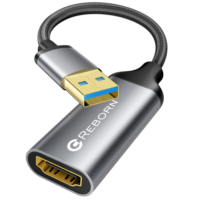 Reborn USB to HDMI Adapter, USB 3.0/2.0 to HDMI Multi-Display Cable, 1080P@60Hz USB-A 3.0 Male to HDMI Female Converter Suitable for Windows XP/7/8/10/11 - BIOS Interface Out of Use