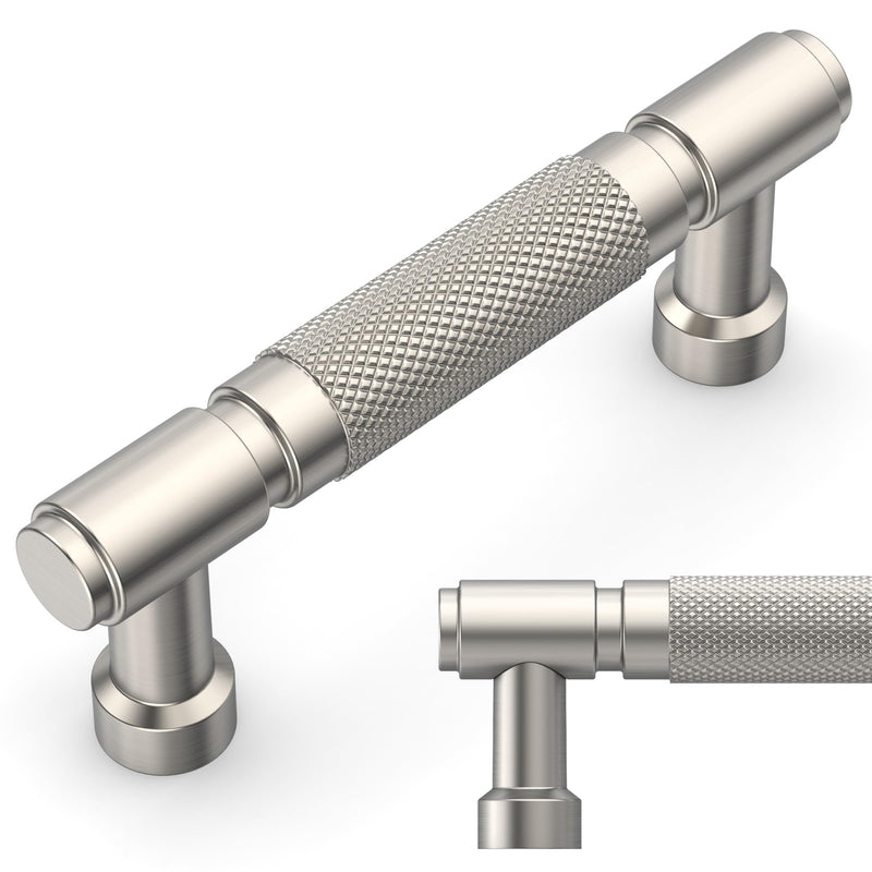 Amerdeco 10 Pack Brushed Satin Nickel knurled Cabinet Pulls 3 Inch(76mm) Hole Center Drawer Pulls Cabinet Hardware Kitchen Cabinet Handles for Bathroom ZH0072 3 in Hole Center