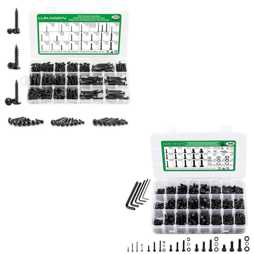 260 Pieces Phillips Pan Head Self-Tapping Screws, Wood Screws Assortment Kit, Black Carbon Steel, M3/M4/M5/M6 and 1500PCS M2 M3 M4 M5 M6 Hex Socket Head Cap Metric Bolts and Nuts Kit