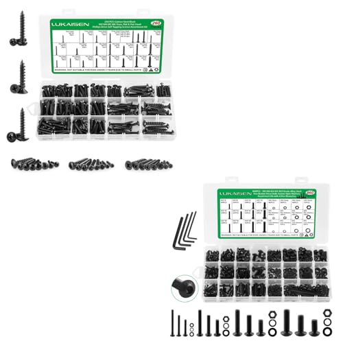 260 Pieces Phillips Pan Head Self-Tapping Screws, Wood Screws Assortment Kit, Black Carbon Steel, M3/M4/M5/M6 and 860PCS M2 M3 M4 M5 Hex Button Head Cap Metric Bolts and Nuts Kit