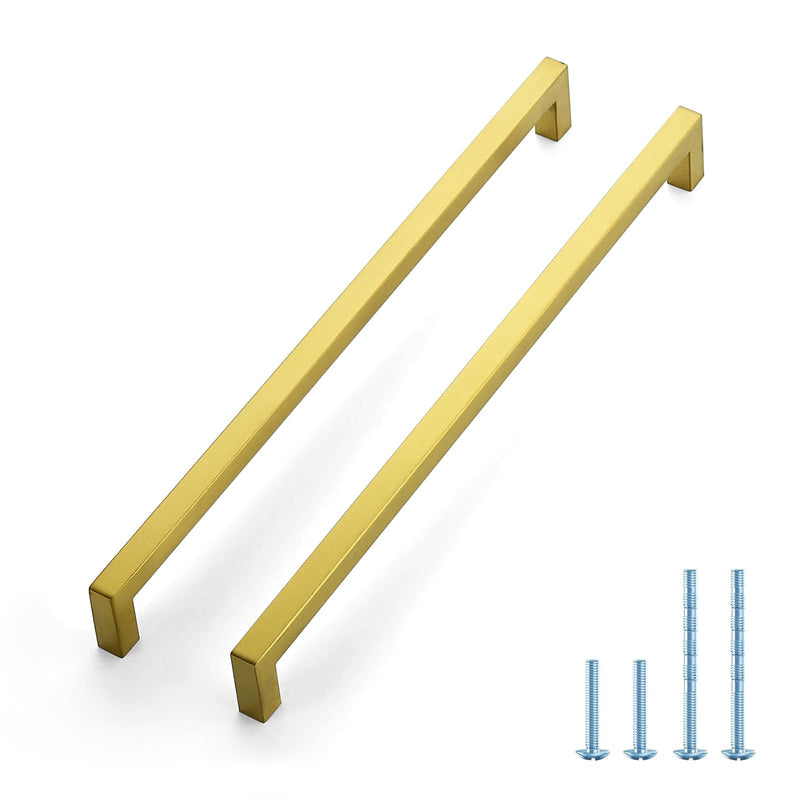 JOY DECOR 5 Pack Cabinet Handles, Gold Cabinet Pulls, 12-3/5 Inch Kitchen Handles Square Drawer Pulls Stainless Steel Drawer Hardware Handles, 320mm Hole Centers 12-3/5 Inch Hole Center