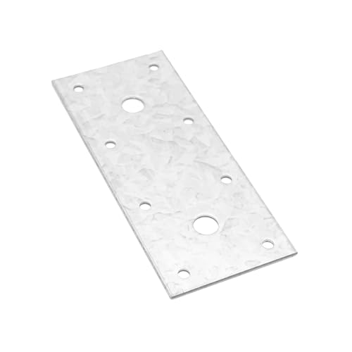 10-Pack 2.4x5.5 Inch Flat Brace Brackets, Galvanized Steel Mending and Joining Plates, Shelf Support and Repair for Furniture, Shelves, 14 Gauge 2.36 x 5.5-in 14-ga with 8 small & 2 big holes Silver
