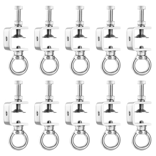 10PCS C-Clamps, I- Beam Clamp with M8 Stainless Steel Screw Ring Silver 10PCS