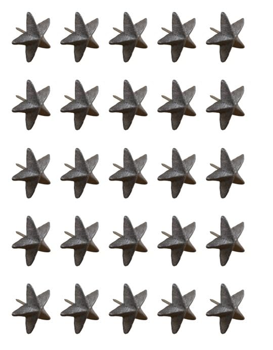 Cast Iron Star Nail Decorations, 1 7/8" Wide, 1 1/4" Long Nail, Natural Iron, Set of 25 for Crafts, Flags, Door Decoration, Clavos, Tacks