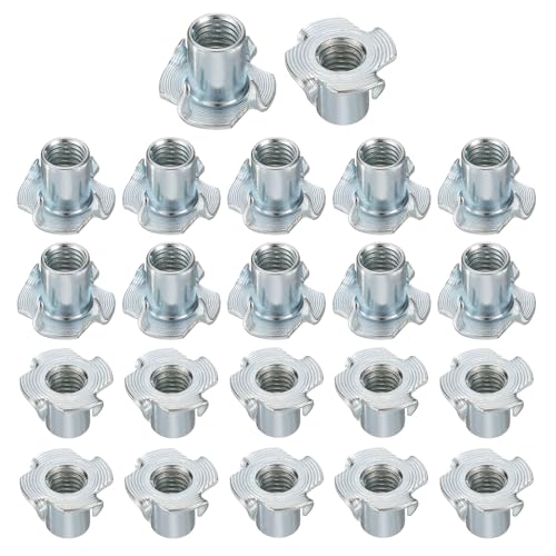 HARFINGTON M10x17mm T-Nuts 4 Pronged Tee Nut 0.96" x 0.67" Fully Thread Carbon Steel Inserts for Wood, Rock Climbing Holds, Cabinetry, Furniture 100pcs M10x17mm, 24.5mm