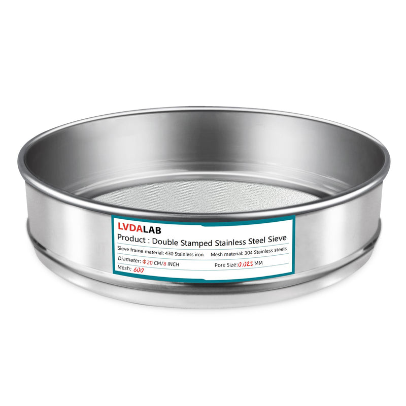 304 Stainless Steel Mesh Lab Sieve, 600 Mesh(0.025mm) Aperture Test Sieve, 7.9Inch(20cm) Diameter Economy Standard Analysis Sample Test Sieves for Industrial Laboratory Homes 600Mesh(0.025mm)/Ф7.9in