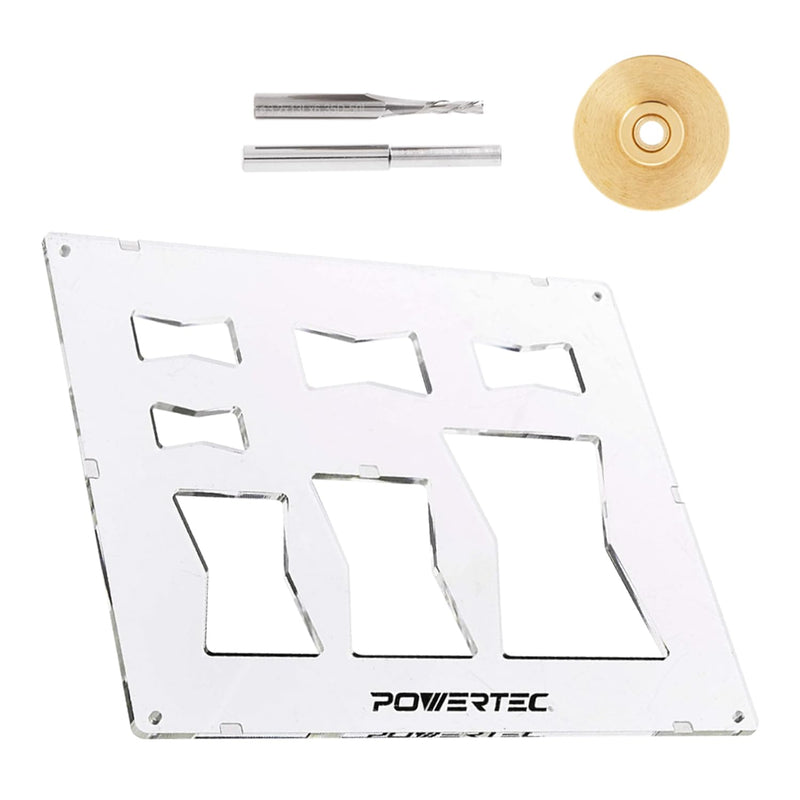 POWERTEC 71869V Router Bits Solid Brass Inlay Kit w/Butterfly Template 7 in 1 Decorative Bowtie Butterfly Inlay Kit + Brass Inlay Kit