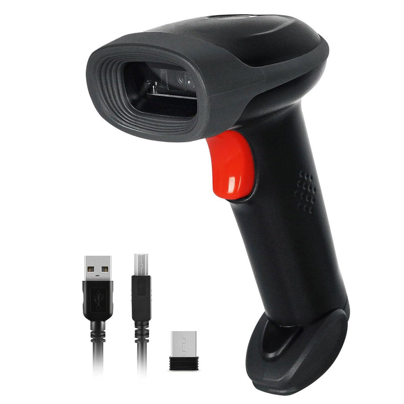 Barcode Scanner Wireless, Handheld Bar Code Scanner Versatile 2-in-1 (2.4Ghz Cordless & USB Wired) Book Scanner for Personal Library, Warehouse Inventory, Clothing Shops and More