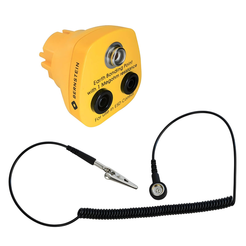 BERNSTEIN ESD Grounding Cable 1 MOhm, 1800 mm, 1 Push Button 10 mm and Banana Plug, Effective ESD Protection Earth cable 1 MOhm, 1800 mm, 1 push button