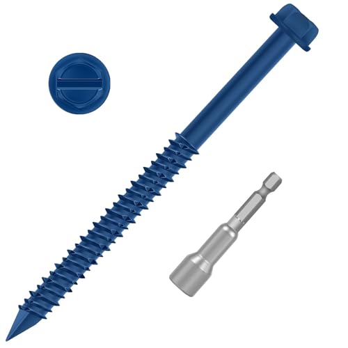 1/4" x 5" Blue Hex Head Concrete Screw Anchor Kit for Anchoring to Masonry, Block or Brick, 50 PCS 1/4" x 5" Blue-Hex Head