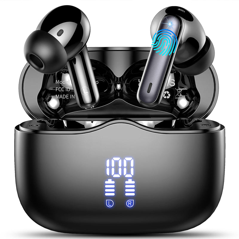 Wireless Earbuds, Bluetooth 5.3 Headphones in Ear with 4 ENC Noise Cancelling Mic, HiFi Stereo Deep Bass Wireless Earphones 40H Playtime, in-Ear Earbud Bluetooth Dual LED Display IP7 Waterproof, USB-C Black