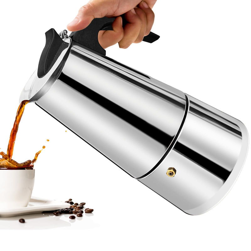 2 Cup Moka Pot Percolator Italian Coffee Maker 100ml Stovetop Espresso Mocha Stainless Steel Greca Coffee Maker Classic Cafe Makers Suitable for Induction Cookers Ceramic Stoves Straight 2 Cup 100ml