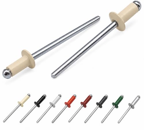 (Pack of 500) Painted Blind Rivets 5/32" x 5/16" (4.0 x 8 mm), Dome Head, DIN 7337, Aluminium Rivets and Steel Mandrel, Pop Rivets, Light Ivory RAL 1015