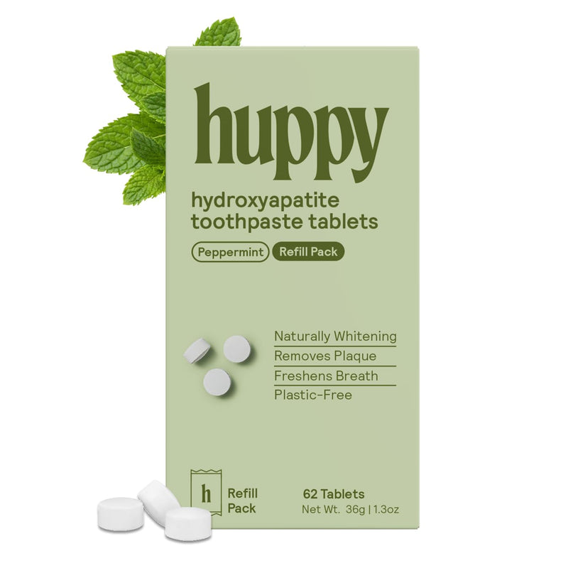 Huppy Toothpaste Tablets, Nano Hydroxyapatite, Fluoride Free and Plastic Free, Natural Whitening, Remineralizing, SLS Free, Bulk Supply, Peppermint Flavor (248 Count) 4 Month Refill (No Refillable Tin)