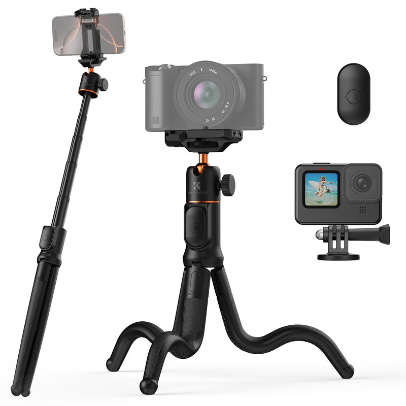 K&F CONCEPT Extendable Phone Tripod, Flexible Tripod with Remote, 3 in 1 Selfie Stick with Action Camera Adapter Flexible Legs Compatible with iPhone Samsung Canon Nikon Sony Cameras Action Camera.