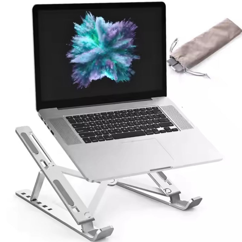 Adjustable Aluminium Laptop Stand for Desk, Ergonomic Foldable Portable Notebook Holder, Compatible with MacBook Pro/Air, Dell, HP, Asus, Lenovo, 10-15.6" Laptops (Silver) Grey Silver