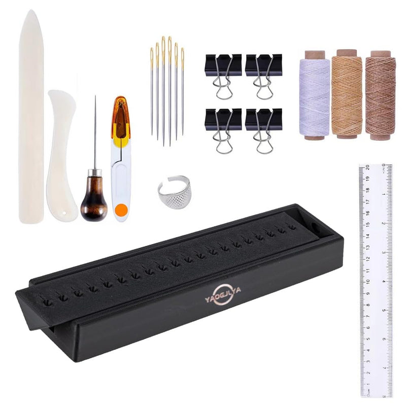 11.8 Inch Signature Punching Tools for Book Binding Kits - Bookbinding Kit with Waxed Thread, Needle,Binder Paper Clips, Awl and Cradle - for DIY Bookbinding Crafts and Sewing Supplies Black