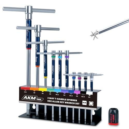 11 Pcs 3-Way T-Handle Hex Allen Key Wrench Set, Metric, 2mm-10mm, Sliding Handle, Allen Wrench Set with Magnetized & Demagnetized, for Versatile Speed And Leverage Application 11 Pcs 3-Way T-Handle Hex Wrench Set
